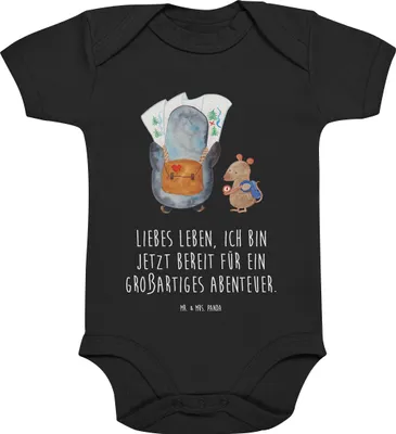 Produktbild von Mr. & Mrs. Panda Strampler Baby Pinguin & Maus Wanderer 6. - 12. Monat - Schwarz - Geschenk, Wandern, Ausflug, babykleidung body, baumwoll, Einteiler, Roadtrip, Babybody
