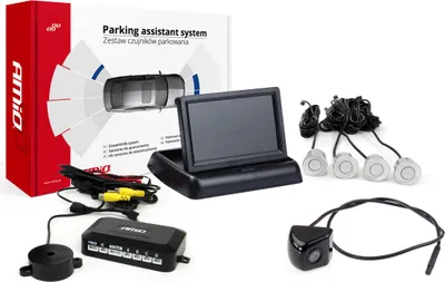 Immagine prodotto di Set di assistenza al parcheggio con display TFT da 4,3", telecamera HD-310, 4 sensori d'argento