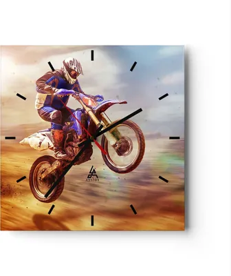 Produktbild von Wanduhr - Quadrat - Glasuhr - Motor Sport Helm - 40x40cm - Schleichendes Uhrwerk - Lautlos - zum Aufhängen bereit - Dekoration Modern - Wanddekoration aus Glas - C3AC40x40-3881