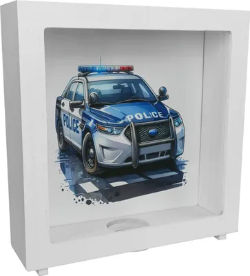 Produktbild von Polizeiauto mit Blaulicht Rahmen Spardose aus Holz