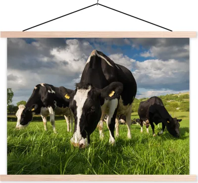Produktbild von MuchoWow® Textilposter Kuh - Natur - Gras - Tiere 40x30 cm mit holzfarbenen Rahmen - Bilder