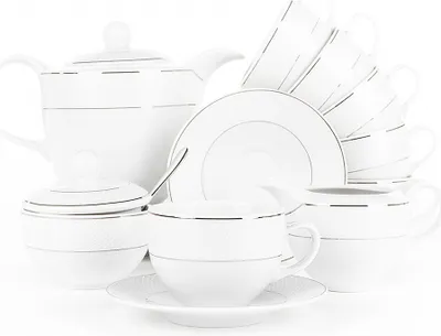 Obrázek produktu pro Kávová souprava Konsimo pro 6 osob (9 položek) "AMELIA SATYNA", bílá, porcelán, elegantní, 250 ml / 14 cm / 1 l