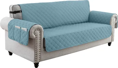 Produktbild von Sofabezug 3 Sitzer Sofaschoner Wasserdicht Reversibel Gesteppte Gepolsterter Sofaschutz mit Seitentasche Sofaüberwurf Sesselschoner, Blau