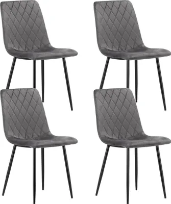 Produktbild von Esszimmerstuhl Wohnzimmerstuhl Stuhl mit Velours-Sitz mit schwarzen Metallbeinen, Wohnzimmer, Büro, Schlafzimmer Esszimmer grau 4er Set