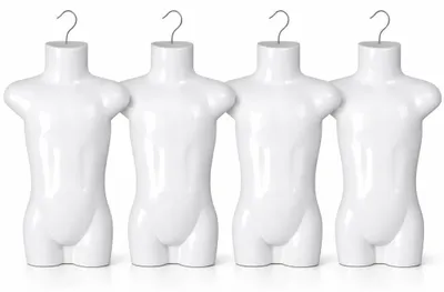 Produktbild von 4 Stück Kindertorso Weiß 60,5 cm – Halbschale Kinder Kunststoff Oberkörper Halbplastik – Kids Mannequin Teenager Schaufensterpuppe Haken Dekotorso