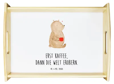 Produktbild von Mr. & Mrs. Panda Sofa Tablett Bär Kaffee - Weiß - Geschenk, Serviertablett, Motivation, holz, Küchentablett, Servier, Holztablett, Guten Morgen, Coffee, Teddy, Bären