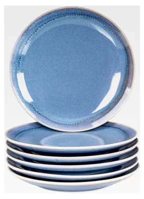 Produktbild von 6-teiliges Steingut Teller Set Ø20cm Blau für 6 Personen Geschirr