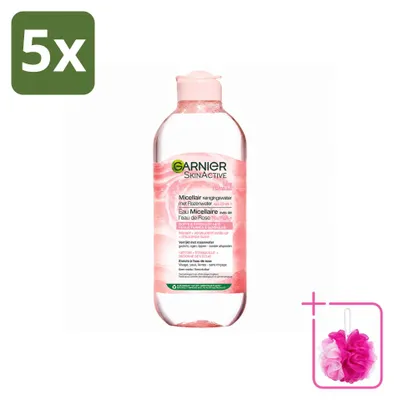 Productafbeelding van 5 x Garnier SkinActive Micellaire Reinigingswater met rozenwater, 400 ml - Voordeelpakket - 5 stuks