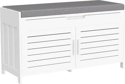 Produktbild von SoBuy Aufbewahrungsbank mit gepolstertem Kissen Grundelement Einstiegs-Schuhschrank Komfortables Sofa mit eingebautem Stauraum und 2 Türen 90x33x80cm