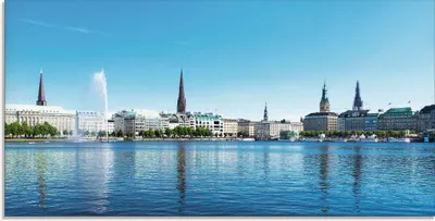 Produktbild von ARTland Glasbild Hamburg Alsterpanorama Größe: 100x50 cm