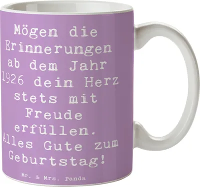 Produktbild von Mr. & Mrs. Panda Teetasse Spruch 1926 Geburtstag - Lavendeltraum - Geschenk, Bedruckte Tasse, Erinnerungen, Geburtstagsgeschenk, schöne, Vintage, Alter, Glückwunsch