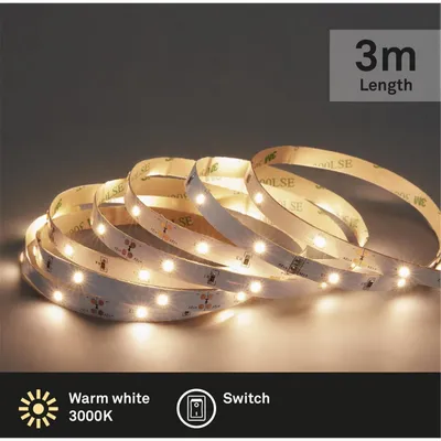 Immagine prodotto di LED Strip 3 metri 3000K autoadesivo interruttore a cavo 10W bianco plastica Briloner