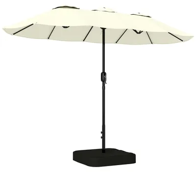 Immagine prodotto di Ombrellone Doppio da Giardino a 12 Stecche con Manovella Base a Croce e Sacchi in Metallo e Poliestere Beige