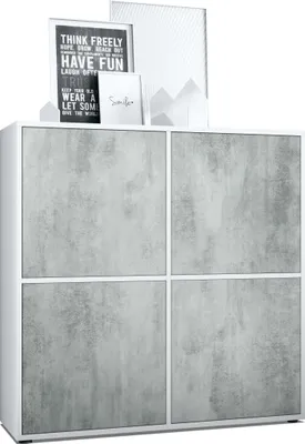 Produktbild von Vladon Highboard Cuba V2 Schrank 104 x 105,5 x 35,5 cm Sideboard mit 8 Fächern,  Germany, Korpus in Weiß matt / Fronten in Beton Oxid Optik