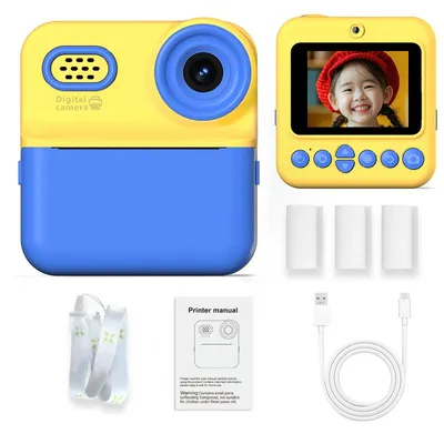 Immagine prodotto di ZELURXX Fotocamera istantanea per bambini, 48MP foto, 1080P video, 16X zoom, display IPS da 2,4", doppia fotocamera, batteria da 4 ore, portatile, funzione di stampa, blu