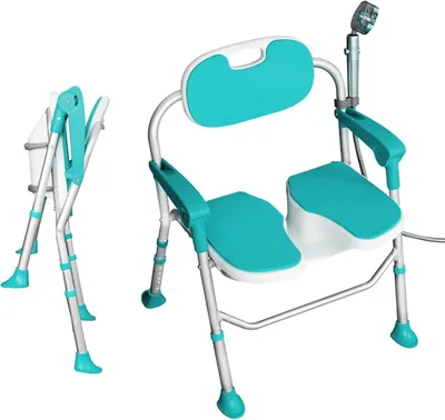 Immagine prodotto di Sedia da doccia pieghevole - Sedile per doccia con schienale - Sicurezza durante la doccia - Regolabile in altezza - Portata massima 150 kg - Bianco