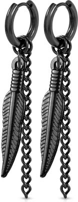 Produktbild von Damen Creole Kreole Klappcreole Edelstahl Feder Anhänger Ohr-Piercing Autiga® schwarz