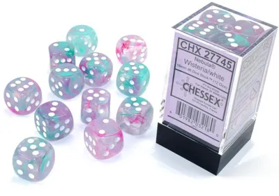 Produktbild von Chessex Nebula Wisteria/weißes Luminary D6 16mm Würfelset (12 Stück)