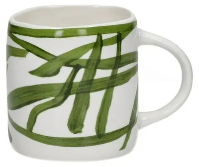 Productafbeelding van Pomax Weve theekop van porselein, groen, afmetingen: 12 cm (l) x 8,5 cm (b) x 9 cm (h)