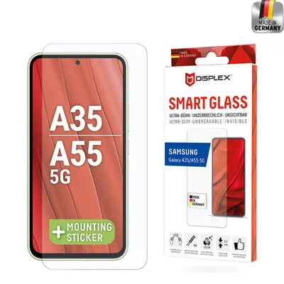 Obrázok produktu pre Displex 01943, Samsung, Galaxy A35/A55 5G, Suché aplikovanie, Odolný voči nečistotám, Odolné proti poškriabaniu, Odolný proti nárazom, Odolné voči nárazom, Priehľadná, 1 kusov