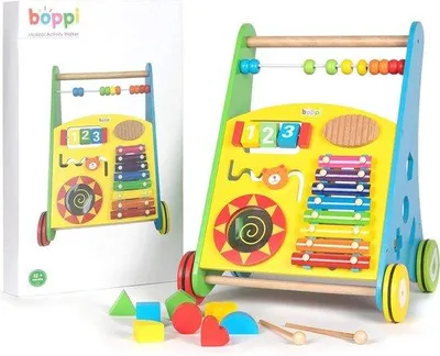 Productafbeelding van Famanu houten loopwagentje voor baby's - Met activiteiten en vormensorteerder - Geschikt voor kinderen vanaf 12 maanden
