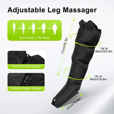 Produktbild von Arm- und Beinmassagegerät - Kompressionsmassagegerät - Drei Modi - Zehn Intensitätsstufen - Verstellbare Größe Large - Für Wade, Knie, Fuß, Schulter - Schwarz