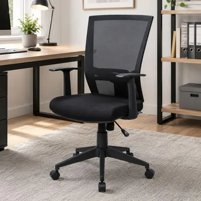 Produktbild von Bürostuhl Dlom, Mesh Chefsessel mit Armlehnen, Ergonomischer Bürositz, 59x64h96/106 cm, Schwarz