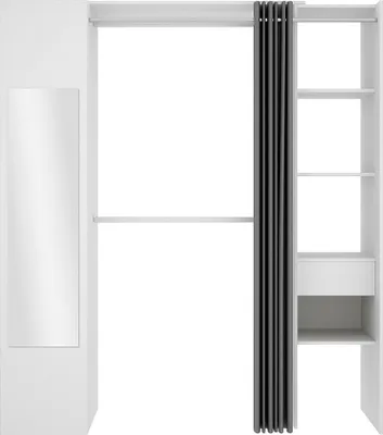 Zdjęcie produktu dla Szafa z zasłoną i 1 drzwiami + lustro - szer. 177 cm - Biało-szary - BERTRAND