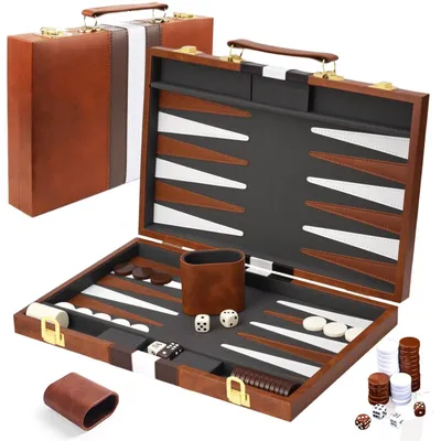 Immagine prodotto di Omgoods - Set di backgammon con borsa in pelle di alta qualità