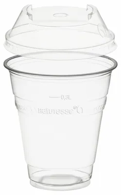 Produktbild von 50x Trinkbecher 300ml + Domdeckel C-Loch stapelbar aus PLA transparent