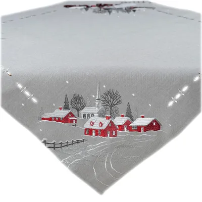 Produktbild von Tischwäsche mit Stickerei Dorf mit Kirche Winterwald 40 x 140 cm