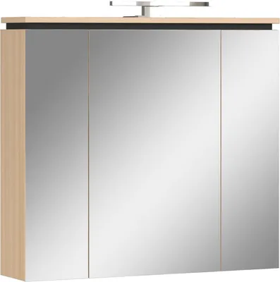 Produktbild von Spiegelschrank - B 76 cm - Graphit Nachbildung - Lindberg-Eiche Nachbildung - mit LED-Aufsatzleuchte
