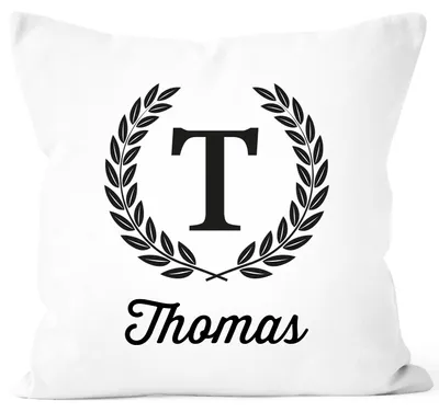 Produktbild von Kissen-Bezug mit Name und Initiale Monogramm Buchstabe persönliche Geschenke SpecialMe® weiß unisize