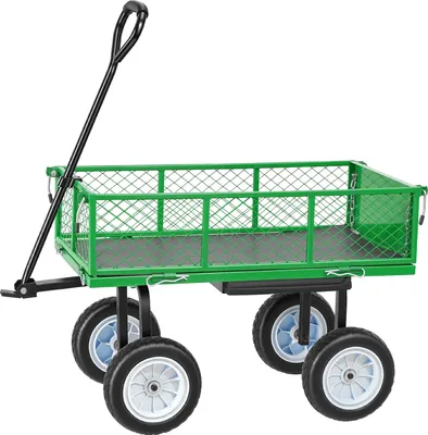 Produktbild von SucceBuy Faltbarer Bollerwagen mit 226,8 kg Tragkraft, Gartenwagen mit Sitz, PolyurethanRädern, Werkzeugablage und verstellbarem Griff – ideal für Rasen, Terrasse, Garten und Grünflächen