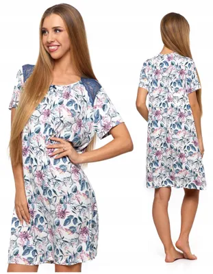 Produktbild von Nachthemd Damen - Kurze Ärmel Größe S - Blumenmuster Weiß - MORAJ