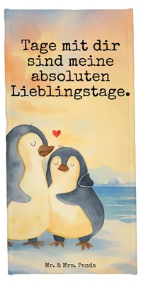 Produktbild von Mr. & Mrs. Panda Strandtuch Pinguin umarmen Design - Eisblau - Geschenk, Hochzeit, Duschtuch, sporthandtuch, Hochzeitsgeschenk, Handtuch, Hochzeitstag, Badhandtuch