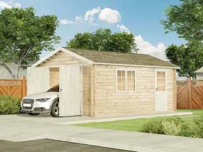 Produktbild von Alpholz Holzgarage Modell A-70 ISO, 70 mm Wandstärke (380 x 568cm) Imprägnierung Pinie