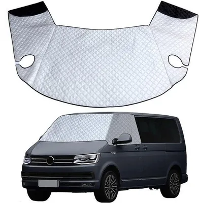 Obrázek produktu pro Ochranná clona na čelní sklo pro VW T6 – dvouvrstvá, kombinace bavlny a hliníkové fólie, magnetické upevnění spodního okraje, odráží UV záření, přesně padne