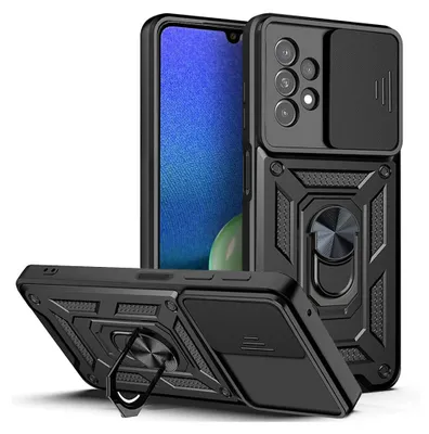 Produktbild von Galaxy A13 4G Hülle mit Ring Ständer Halter Dia Kameraschutz TPU Bumper Silikon Schutzhülle für Samsung Galaxy A13 4G Schwarz