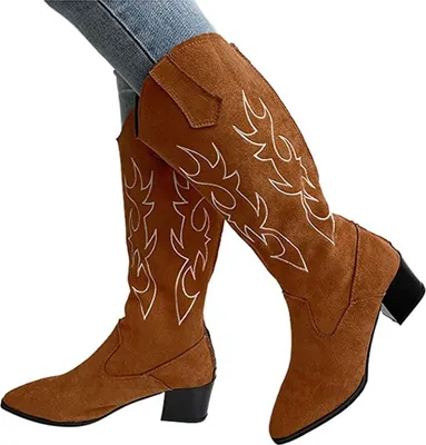 Produktbild von ASKSA Damen Stiefeletten Cowboystiefel Blumen Bestickt Westernstiefel, Braun, Größe: 37