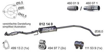 Produktbild von ERNST 012140 Mittelschalldämpfer Schalldämpfer für OPEL Corsa D Schrägheck (S07) Corsa D Kastenwagen (S07)