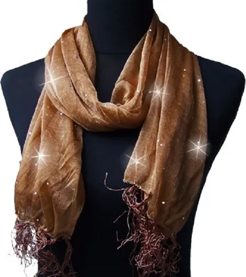 Produktbild von Schal Tuch Stola Damenschal 150cm Glitzer Punkte Fransen camel T7077