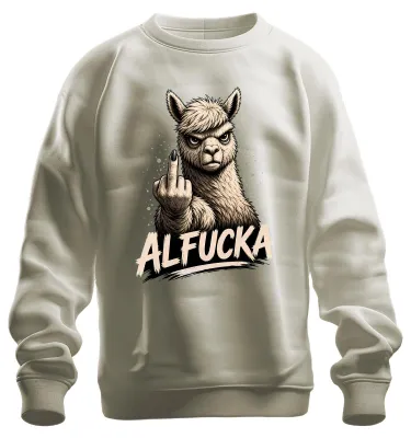 Produktbild von ALFUCKA Alpaka Mittelfinger Stinkefinger Statement Sarkasmus Sweatshirt Pullover, Natur, XL