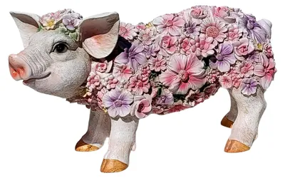 Produktbild von Gartenfigur dekoratives Schwein mit Blumen - Ferkel Deko für den Außenbereich
