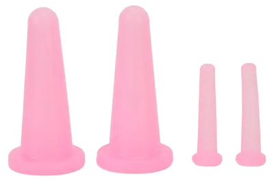 Image de 4 ventouses de massage sous vide, ventouses faciales en silicone à usage domestique, traitement de la cellulite, rose
