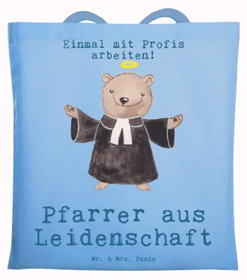 Produktbild von Mr. & Mrs. Panda Einkaufstasche Pfarrer Leidenschaft - Sky Blue - Geschenk, Stoffbeutel, Shopping Tasche, Kirche, Theologe, Beutel, Uni, Lustig, Laptoptasche