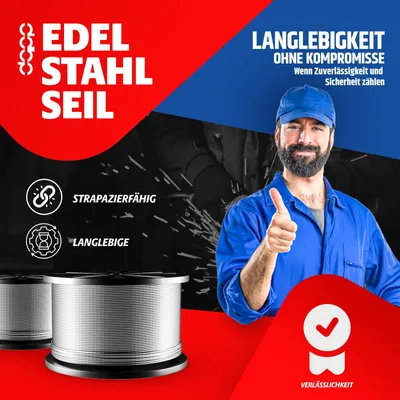 Obrázok produktu pre Ocelové lano, priemer 1 mm, dĺžka 50 metrov, vyrobené z nehrdzavejúcej ocele, určené na lezenie