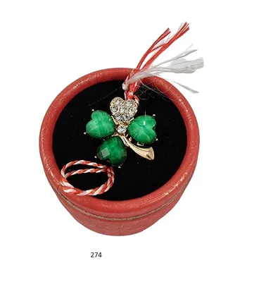 Produktbild von Martisor Trifoi, Märzchen,Charm, Brosche Anhänger als Kleeblatt aus Metall in Box 274