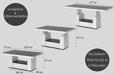 Produktbild von Design Couchtisch Tisch HM-111 Hochglanz Schublade höhenverstellbar ausziehbar Esstisch