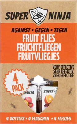Produktbild von Super Ninja Fruchtfliegenfalle - Spar Pack - 4 Fallen - Hochwirksame Ökologische Fruchtfliegenfalle für Küche und Innenraum - Obstfliegenfalle